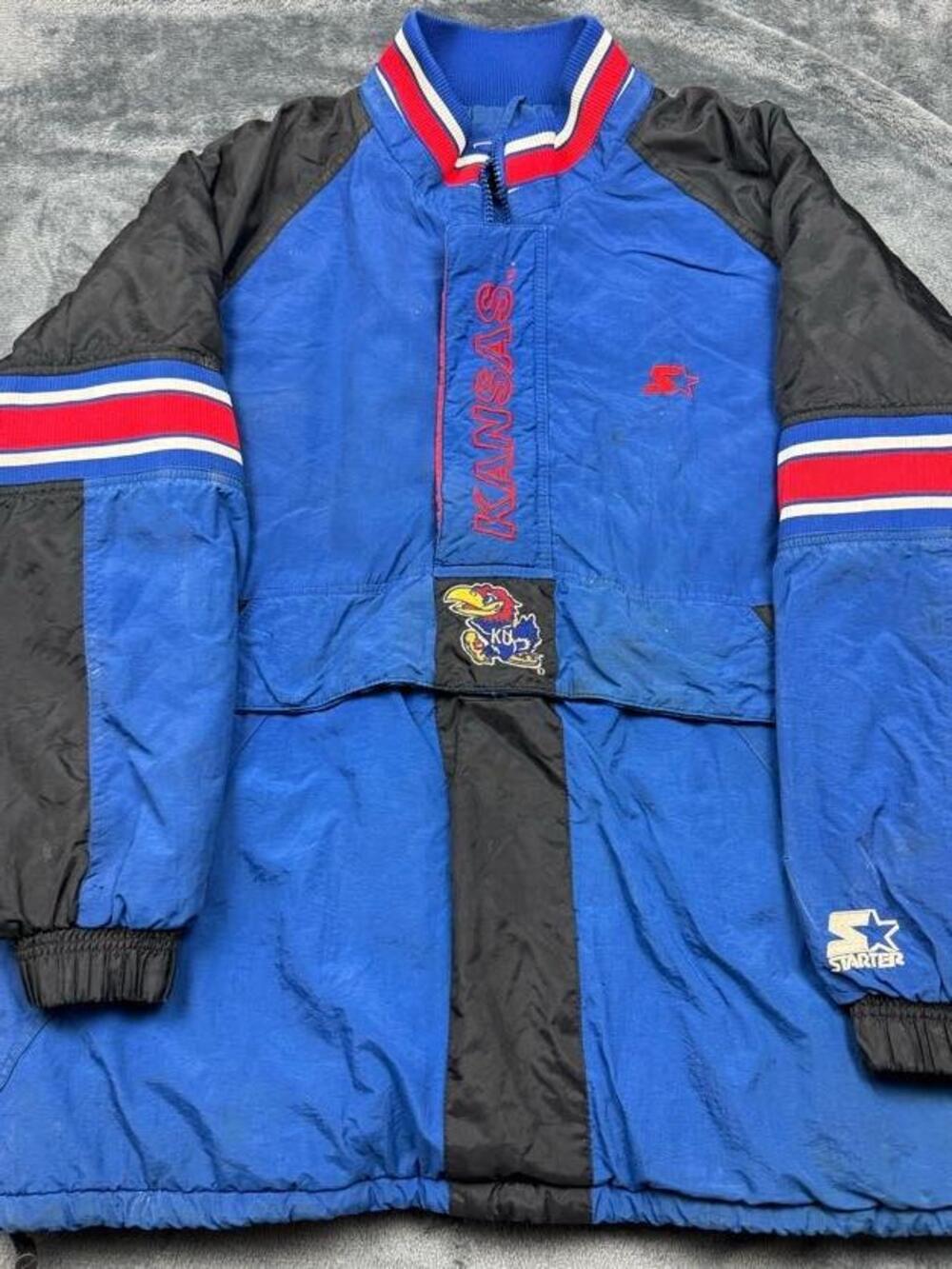 Vintage Kansas Jayhawks Jacket Mens XL Blue NCAA Basketball Starter Pullover